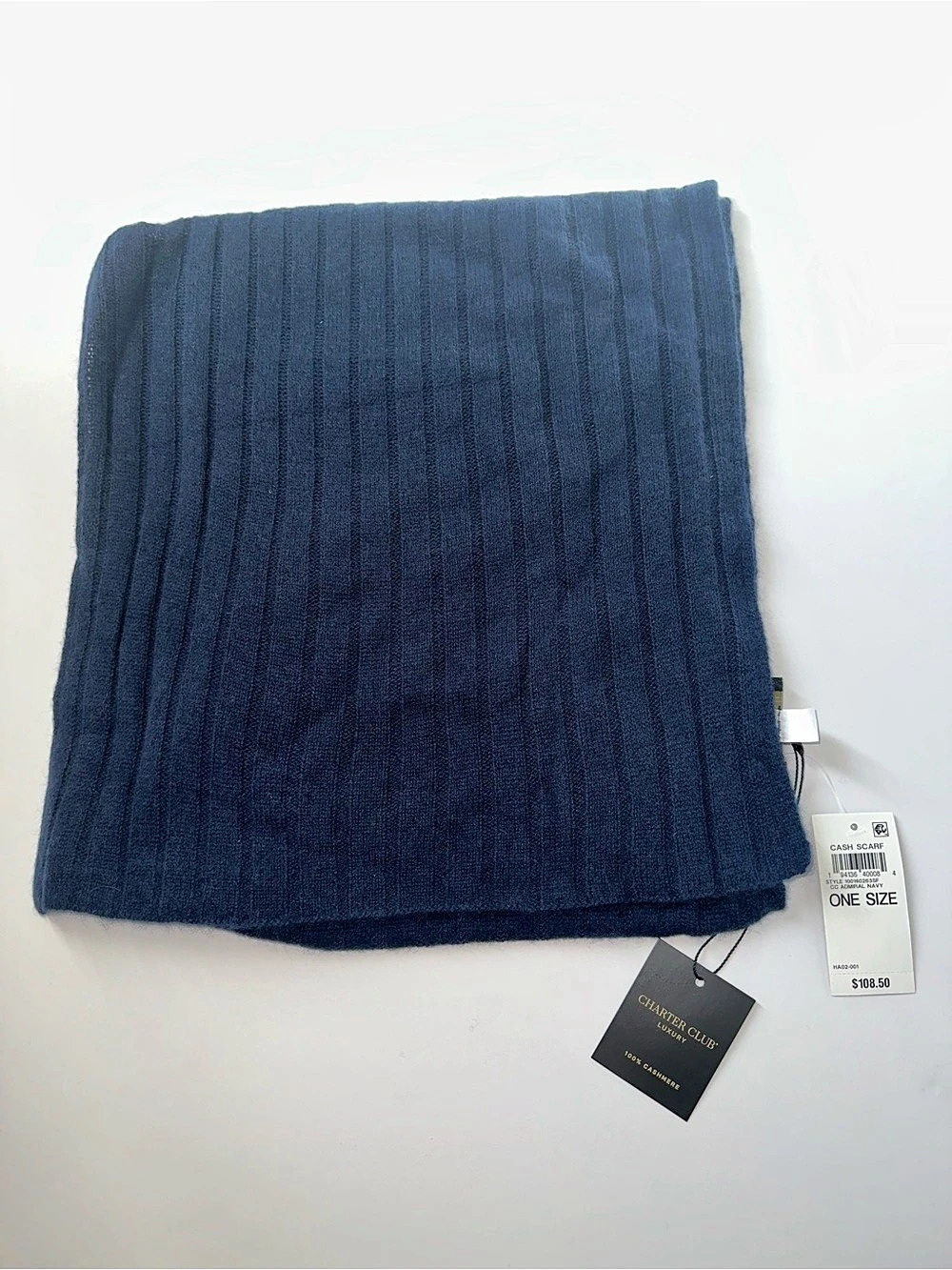 Charter Club Ribbed Cashmere Scarf 100% Cashmere Scarf in Blue NWT - Picture 2 of 4